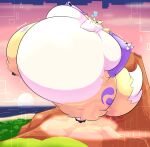  anthro bandai_namco blush chest_tuft digimon digimon_(species) female hi_res hyper_inflation inflation inflation_fetish landscape_background renamon signature solo spherical_inflation surprise tail tuft watermark weighty-kyte yellow_body 