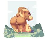  amailemon animal_humanoid anthro anus berry big_anus big_butt big_ears black_sclera blonde_hair brown_body brown_fur butt cloud female food fruit fur generation_4_pokemon genitals grass hair hi_res humanoid lagomorph lagomorph_humanoid leporid leporid_humanoid looking_at_viewer lopunny mammal mammal_humanoid nintendo oran_berry outside pink_eyes plant pokemon pokemon_(species) pokemon_berry puffy_anus pussy rabbit scut_tail short_tail shrub sky solo tail thick_thighs wide_hips 