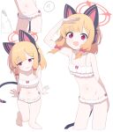  1boy 1girl ? absurdres animal_ear_headphones animal_ears arm_support arona&#039;s_sensei_doodle_(blue_archive) averting_eyes bikini blonde_hair blue_archive blunt_bangs bow bow_bikini breasts cat_ear_headphones cat_ears cat_tail commentary cropped_legs fake_animal_ears fake_tail frilled_bikini frills hagoonha hair_bow halo headphones highres invisible_chair looking_at_viewer low_tied_sidelocks momoi_(blue_archive) multiple_views navel open_mouth parted_lips pink_bow pink_eyes pink_halo sensei_(blue_archive) shading_eyes short_hair sitting small_breasts spoken_question_mark swimsuit tail white_bikini 