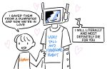  ambiguous/ambiguous ambiguous_gender android blush blush_lines clothed clothing dialogue duo english_text hearts_around_body hi_res human larger_ambiguous machine mammal nightmargin not_furry robot romantic romantic_couple ship_dynamics_(meme) shirt size_difference smaller_human text text_on_clothing text_on_shirt text_on_topwear topwear 