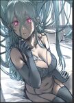  1girl absurdly_long_hair bare_shoulders blush bra breasts cleavage collarbone elbow_gloves fate/grand_order fate_(series) gloves hews highres lace-trimmed_bra lace-trimmed_panties lace_trim large_breasts larva_tiamat_(fate) lingerie long_hair looking_at_viewer navel open_mouth panties sketch solo symbol-shaped_pupils tiamat_(fate) underwear underwear_only very_long_hair 
