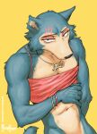  anthro beastars bite canid canine canis ear_bite hi_res legoshi_(beastars) looking_at_viewer male mammal meesh mostly_nude scar simple_background solo wolf 