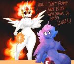  2023 anthro anthrofied asking asking_another asking_what big_breasts blue_body blue_eyes blue_feathers blue_hair blue_skin blue_tail breasts cutie_mark daybreaker_(mlp) dialogue digital_media_(artwork) duo english_text equid equine feathered_wings feathers female fire flaming_hair flaming_tail flutterthrash friendship_is_magic genitals hair hasbro hi_res horn mammal my_little_pony name_drop name_in_dialogue nipples nude princess_luna_(mlp) pseudo_hair pussy question red_eyes red_sclera signature sitting spread_wings tail talking_to_another text thick_thighs white_body white_feathers white_skin wide_hips winged_unicorn wings 