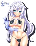  1girl animal_ear_fluff animal_ears aqua_eyes black_heart blush bow breasts cameltoe gloves highres kurozero latex latex_gloves long_hair medium_breasts naughty_face navel neptune_(series) partially_visible_vulva power_symbol swimsuit symbol-shaped_pupils very_long_hair white_hair 