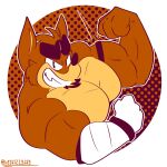  activision anthro bandicoot crash_bandicoot_(series) crunch_bandicoot digital_media_(artwork) fizzyjay flexing hi_res looking_at_viewer male mammal marsupial muscular muscular_male pecs simple_background smile solo 