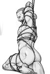  1boy armpits ass ass_focus bara bdsm between_buttocks bondage bound buzz_cut chain chained character_request completely_nude dorohedoro feet_out_of_frame greyscale highres looking_at_viewer male_focus monochrome muscular muscular_male nipples nude short_hair sideburns sketch smokerichi solo thick_thighs thighs very_short_hair 