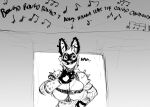  2023 anthro bethesda_softworks big_breasts black_and_white breasts dialogue english_text fallout female hi_res hladilnik lagomorph leporid mammal monochrome music musical_note pro_bun_(hladilnik) rabbit raider_(fallout) solo text 