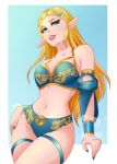  blonde_hair breasts clothed clothing female hair hand_on_hip hi_res humanoid hylian nintendo nipples not_furry princess_zelda ravenemore solo the_legend_of_zelda 