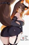  1girl absurdres animal_ears ass black_skirt breasts detached_sleeves highres indie_virtual_youtuber large_breasts like_and_retweet meme o-ring o-ring_thigh_strap orange_eyes sinder_(vtuber) skindentation skirt thigh_strap tofuubear twitter_strip_game_(meme) 