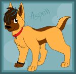  2010 aliasing ambiguous_gender black_nose blue_background blue_highlights bluekyokitty bracelet brown_body brown_fur brown_hair brown_inner_ear canid canine canis character_name collar digital_drawing_(artwork) digital_media_(artwork) digitigrade domestic_dog eyebrows feral feral_with_hair flat_colors full-length_portrait fur german_shepherd hair herding_dog highlights_(coloring) jewelry low_res mammal pastoral_dog portrait red_collar sebdoggo simple_background smile solo standing tail yellow_body yellow_fur 