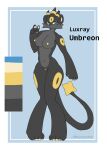  absurd_res anthro big_breasts blue_eyes breasts eeveelution female fur fusion generation_2_pokemon generation_4_pokemon gesture grey_body grey_fur hi_res long_tail luxray nintendo pawpads pokemon pokemon_(species) pokemon_fusion pose royroybutter solo tail thick_thighs umbreon v_sign yellow_pawpads 