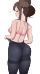  absurdres ass bra doughnut_hair_bun gatotorii hair_bun highres looking_back panties panties_under_pantyhose pantyhose pink_bra pink_panties pokemon rosa_(pokemon) sports_bra underwear 