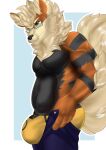  absurd_res anthro arcanine bottomwear checkhoff clothing emarcanine generation_1_pokemon glass hi_res invalid_tag male meme nintendo pants pokemon pokemon_(species) solo tatto tight_pants_(meme) 