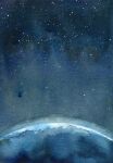 amima_amita dark_background earth_(planet) highres no_humans original painting_(medium) planet scenery sky space star_(sky) starry_sky traditional_media watercolor_(medium) 