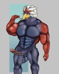  abs anthro avian balls beak biceps big_biceps big_muscles big_penis bird braviary erection feathers flexing flexing_bicep generation_5_pokemon genitals glans hi_res huge_muscles krowbutt long_penis male muscular muscular_anthro muscular_male muscular_thighs nintendo nipples nude pecs penis pokemon pokemon_(species) pokemorph saggy_balls simple_background solo 