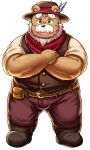  2023 anthro bear beard bottomwear brown_body brown_fur clothing facial_hair fur hat headgear headwear hi_res kemono lako male mammal mature_male mustache overweight overweight_male pants shirt simple_background solo topwear white_background 