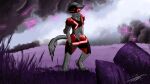  absurd_res ambiguous_gender dumb_deer_thing_(artist) fur grey_body grey_fur hi_res machine protogen purple_background red_eyes simple_background solo 