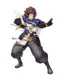  1boy attack azama_(fire_emblem) azama_(resplindent)_(fire_emblem) black_footwear black_pants boots closed_mouth fire_emblem fire_emblem_fates fire_emblem_heroes full_body hakama highres holding holding_staff japanese_clothes male_focus non-web_source official_alternate_costume official_art pants smile solo staff 