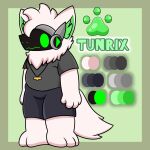  1:1 2d_(artwork) anthro chubby_anthro chubby_male clothing cute_expression cute_eyes digital_drawing_(artwork) digital_media_(artwork) fluffy fluffy_ears fluffy_hair fluffy_tail fur green_pawpads hair hi_res jewelry lyncario male model_sheet neck_tuft necklace pawpads protogen_visor shirt simple_background solo t-shirt tail topwear tuft tunrix_(lyncario) white_body white_fur 