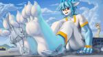  4_toes aircraft airplane airport anthro barefoot blue_body blue_sky claws clothing cloud feet hi_res macro male paws red_eyes scalie sky soles solo stomping thb886 toes unknown_species 