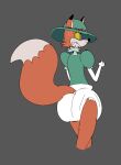  anthro blush blush_lines canid canine clothing cross-popping_vein diaper female fox gloves green_sclera handwear hat headgear headwear june_way mammal pampstuff solo victorian 