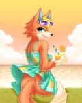  animal_crossing anthro audie_(animal_crossing) canid canine canis clothed clothing cloud female fluffy_hinu fur hi_res mammal nintendo orange_body orange_fur solo sunset wolf 