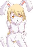  absurd_res anthro arms_tied blonde_hair bound breasts carrot_(one_piece) female fur hair hi_res kneeling lagomorph leporid looking_up mammal minkmen_(one_piece) nipples nude one_piece onepiececarrot pink_nipples pubes rabbit solo white_body white_fur 