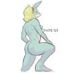  2023 anthro blonde_hair breasts butt dudles female hair head_accessory ippan_josei multicolored_body my_hero_academia nude solo teal_body two_tone_body unknown_species white_body 