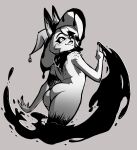  afoxinthemask anthro atrame_(zan_x) big_butt black_sclera butt clothing female hair hair_over_eye hat headgear headwear hi_res ink lagomorph looking_at_viewer looking_back mammal monotone_body one_eye_obstructed rear_view solo witch_hat 
