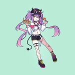  1girl cross_(vgne4542) eating food green_eyes highres hololive purple_hair solo takoyaki tokoyami_towa tokoyami_towa_(1st_costume) twintails 