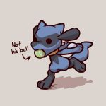  2023 advos anthro ball ball_in_mouth directional_arrow dot_eyes english_text fetch generation_4_pokemon grey_background humor male meme naruto_run nintendo object_in_mouth pokemon pokemon_(species) riolu running shadow simple_background solo tennis_ball text thief 