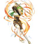  1girl armor artist_request belt boots breastplate fire_emblem fire_emblem:_the_sacred_stones fire_emblem_heroes full_body gloves gold_trim green_eyes green_hair headband highres long_hair miniskirt non-web_source official_art pantyhose short_sleeves shoulder_armor shoulder_pads skirt solo syrene_(fire_emblem) thigh_boots transparent_background turtleneck 