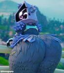  3d_(artwork) big_butt butt butt_focus digital_media_(artwork) doonography epic_games fortnite fur hi_res huge_butt looking_at_viewer looking_back purple_body purple_fur raven_team_leader solo 