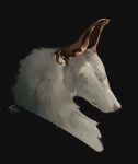  2023 ambiguous_gender beady_eyes black_background bust_portrait canid cheek_tuft dated facial_tuft famir_(artist) feral fur mammal mouth_closed neck_tuft portrait side_view signature simple_background solo tuft white_body white_eyes white_fur 