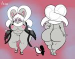  anthro aries_(kirbot12) belly big_belly big_butt breasts butt cinccino clothed clothing coat female footwear generation_5_pokemon genitals green_eyes grey_body hair hi_res kirbot12 nintendo nude pokemon pokemon_(species) pussy sandals solo topwear white_hair 