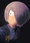  ._. 1boy absurdres alternate_hair_color black_background commentary_request gegege_no_kitarou grey_hair hair_over_one_eye highres kitarou kujukusima looking_to_the_side male_focus one_eye_covered short_hair solo_focus 