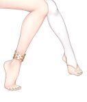  1girl anklet barefoot ceres_fauna commentary english_commentary feet green_nails highres hikigaya_0926 hololive hololive_english jewelry knees_together_feet_apart legs lower_body nail_polish no_shoes simple_background single_thighhigh solo stirrup_legwear thighhighs thighs toeless_legwear toenail_polish toenails toes virtual_youtuber white_background white_thighhighs 