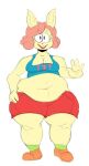  2018 4_fingers anthro belly biped bottomwear breasts buckteeth carol_(kaboodles) clothed clothing colored digital_drawing_(artwork) digital_media_(artwork) english_text female fingers front_view full-length_portrait fur gym_bottomwear gym_clothing gym_shorts hair kaboodles lagomorph leporid looking_at_viewer mammal navel obese open_mouth overweight overweight_anthro overweight_female portrait rabbit shirt shorts simple_background sketch smile solo sportswear standing tank_top teeth text text_on_clothing text_on_shirt text_on_tank_top text_on_topwear thick_thighs topwear white_background wide_hips 