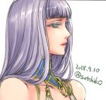  1girl blue_hair dated eyelashes green_eyes lenneth_valkyrie lips long_hair simple_background solo sutehiko valkyrie_profile_(series) white_background 