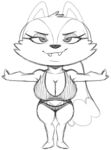  anthro bra breasts candle_fox canid canine cheek_tuft cleavage clothed clothing disney eyelashes facial_tuft fangs female fox fur grin half-closed_eyes head_tuft kiff_(series) mammal monochrome narrowed_eyes naughty_face sbshouseofpancakes short_stack smile spread_arms standing tail tail_tuft teeth thick_thighs tuft underwear 