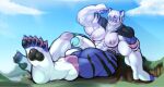  2022 5_toes absurd_res anthro balls big_muscles blue_body blue_fur blue_penis breasts cloud feet felid flexing_bicep fur genitals giga gynomorph hair hi_res huge_muscles humanoid_genitalia humanoid_penis intersex landscape landscape_dwarfing looking_at_viewer macro mammal manyu muscular muscular_anthro muscular_gynomorph muscular_intersex pantherine penis purple_body purple_fur sitting sitting_on_ground solo striped_body striped_fur stripes taimu_(curioustorvald) tiger toes white_body white_fur white_hair 