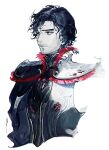  1boy armor black_eyes black_hair breastplate diallos_(elden_ring) elden_ring facial_hair highres male_focus ruint short_hair shoulder_armor simple_background solo stubble upper_body white_background 