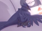  2020 4_toes ambiguous_gender anisodactyl artist_name avian avian_butt beak biped black_legs black_sclera blush claws corviknight detailed_background digital_media_(artwork) feathered_wings feathers featureless_crotch feet feral generation_8_pokemon hi_res inside kajinchu lamp lantern looking_at_viewer monotone_body monotone_feathers nintendo nude open_mouth pokemon pokemon_(species) presenting pupils purple_body purple_claws purple_feathers red_eyes shaded simple_shading solo tail_feathers talons tent toes white_pupils wings 