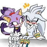  anthro blaze_the_cat blush buttermoth clothed clothing digital_media_(artwork) domestic_cat duo eulipotyphlan felid feline felis female fur hedgehog hi_res male male/female mammal purple_body purple_fur sega silver_the_hedgehog simple_background smile sonic_the_hedgehog_(series) tongue tongue_out 