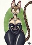  2023 anthro big_breasts bottom_heavy breasts clothing curvy_figure digital_media_(artwork) domestic_cat dominatrix eyelashes felid feline felis female hi_res huge_hips huge_thighs looking_at_viewer mammal rubber rubber_clothing rubber_suit solo tansau thick_thighs voluptuous wide_hips 