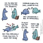  &lt;3 1:1 ambiguous_gender anglerfish artist_name base_two_layout blue_body blue_fox_(foxes_in_love) book canid canine comic dialogue duo english_text eyebrows fish fox foxes_in_love fusing green_body green_fox_(foxes_in_love) hi_res male_(lore) mammal marine no_pupils raised_eyebrow simple_background sound_effects talking_to_another text toony url white_background 