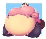  anthro big_breasts blue_eyes bodily_fluids breasts brown_hair clothing eyewear female generation_2_pokemon glasses hair hooves horn huge_breasts lactating mari_illustrious_makinami miltank morbidly_obese morbidly_obese_female neon_genesis_evangelion nintendo obese obese_female overweight overweight_female pokemon pokemon_(species) projectile_lactation solo subakitsu teats thick_thighs udders 