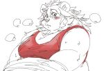  anthro blush bodily_fluids clothing exe_exem felid lifewonders lion looking_at_viewer male mammal mane moobs overweight pantherine shirt sketch solo sweat tank_top tokyo_afterschool_summoners topwear undressing vapula_(tas) 