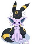  2022 :3 ambiguous_gender annoyed big_ears black_body black_ears black_fur black_pupils black_tail blue_inner_ear blush blush_stickers canid cheek_tuft chest_tuft colored digital_media_(artwork) dipstick_ears duo ear_markings eeveelution emanata espeon facial_markings facial_tuft felid feline feral forehead_gem forehead_markings forked_tail front_view frown full-length_portrait fur generation_2_pokemon head_markings hi_res kemono larger_ambiguous larger_feral leg_markings long_ears looking_at_viewer mammal markings monotone_body monotone_ears monotone_fur monotone_tail multicolored_body multicolored_ears multicolored_fur multicolored_tail narrowed_eyes nintendo no_sclera oblivious orange_eyes pink_body pink_ears pink_fur pink_tail pokemon pokemon_(species) portrait pupils purple_eyes quadruped question_mark ring_(marking) simple_background sitting size_difference smaller_ambiguous smaller_feral tail tail_markings tuft two_tone_body two_tone_ears two_tone_fur two_tone_tail umbreon unusual_anatomy unusual_tail white_background white_pupils yellow_body yellow_ears yellow_fur yellow_markings yellow_tail yuni_kemono 