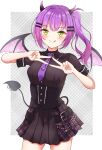  1girl bat_wings demon_horns demon_wings green_eyes highres hololive horns multicolored_hair purple_hair rinkaa_(lovelive765pro2) tokoyami_towa tokoyami_towa_(4th_costume) virtual_youtuber wings 
